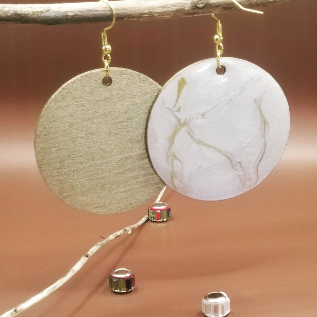 Wooden earrings- Golden marble at designerDYAD.com